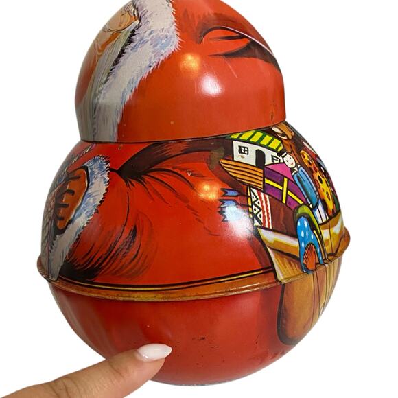 Vintage Roll Poly Santa Metal Tin Tobacco Candy Hong Kong St Nick Christmas Deco - Picture 13 of 14